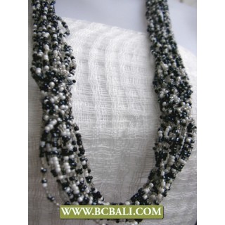 Black and White Long Braided Necklaces Beaded